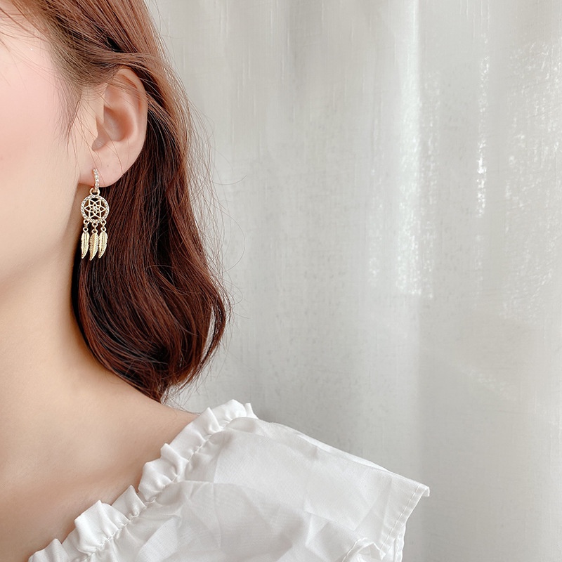 Shuling S925 Silver Needle Dream Catcher Earrings Fashion Tassel Earrings Diamond Super Cute Drop Earrings