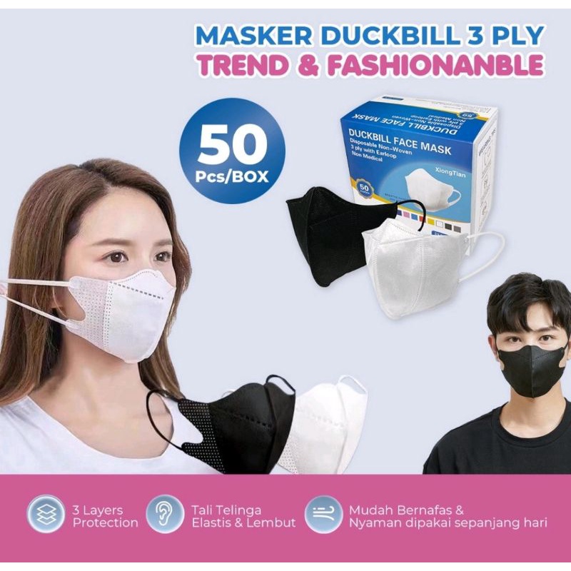 masker duckbill garis hitam putih