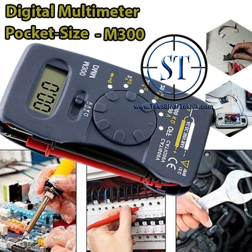 Mini Digital Multimeter M300 Multitester Portable Test Voltmeter Ammeter with Buzzer AC DC Tegangan Tester Saku Plus Baterai