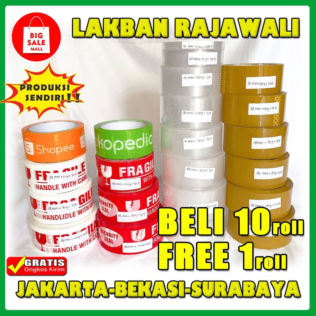 Lakban bening &amp; coklat, lakban packing 45mm.48mm 80 yard,90 yard,100 yard full meter.