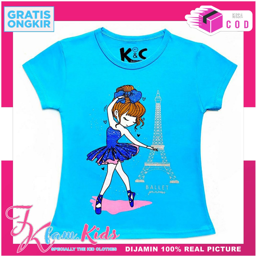 FamKids Baju Anak/ Kaos Anak Perempuan Lengan Pendek Motif Bal Blue 1-10 tahun