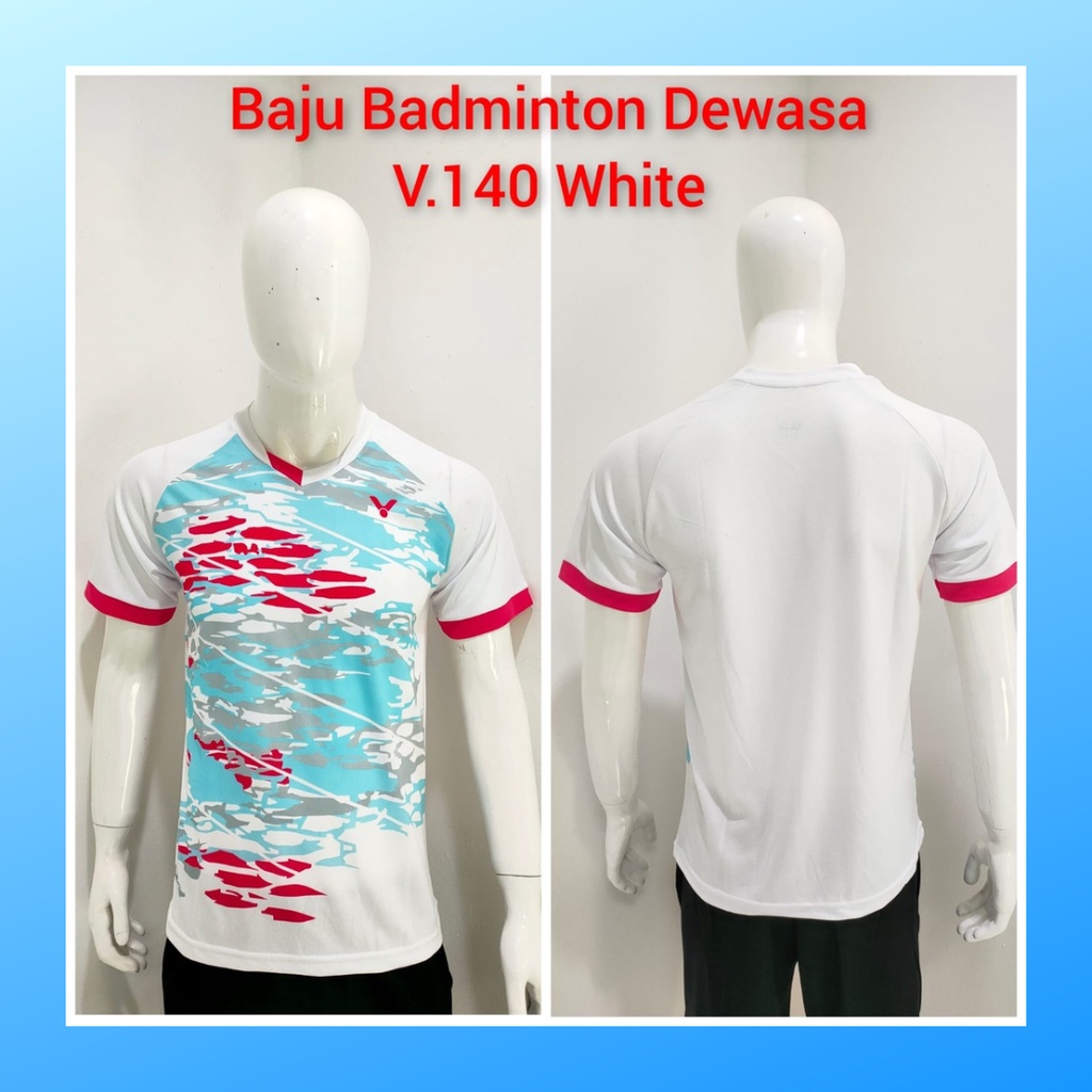 Kaos bulutangkis pria baju badminton atasan olahraga jersy wanita dewasa t-shirt outfit seragam kostum jersey casual suit pakaian jarsey oblong apparel sports jersi sudirman thomas uber cup bulu tangkis V140 putih polos