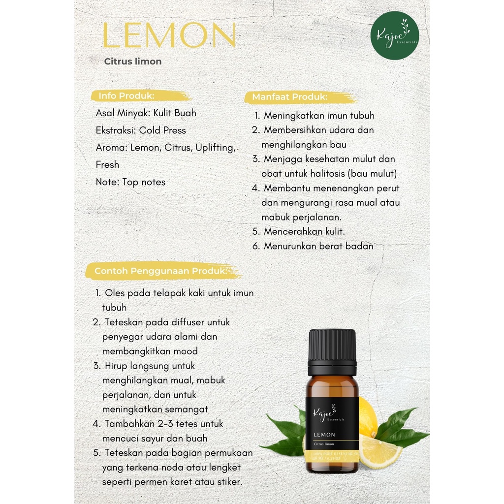 KAJOE Lemon Essential Oil Diffuser Minyak Esensial Atsiri Aromaterapi Aromatheraphy