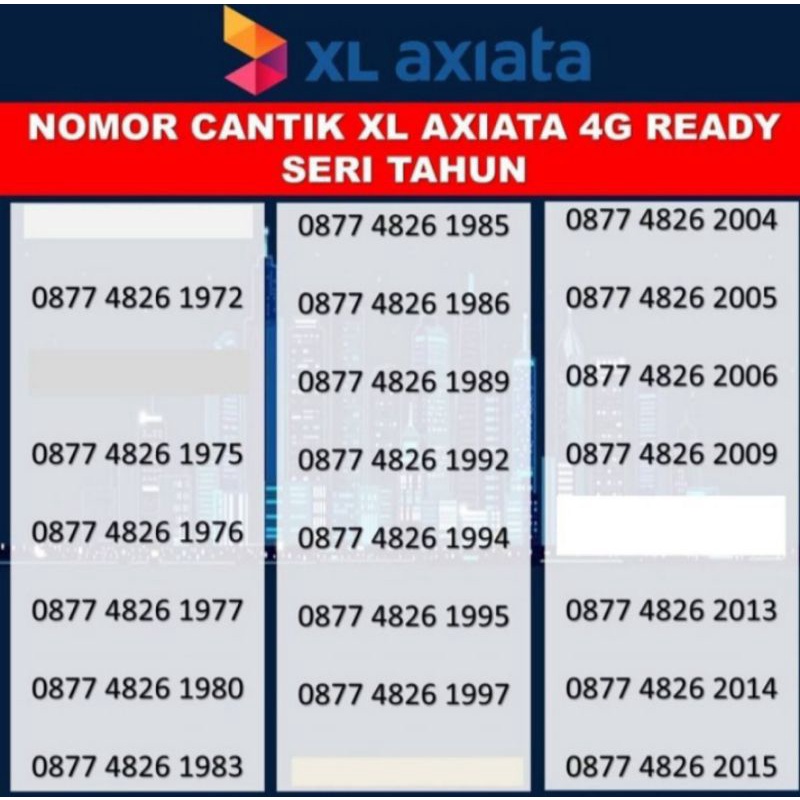 No Cantik Kartu Perdana XL Axiata Seri Tahun / Kartu XL / xl