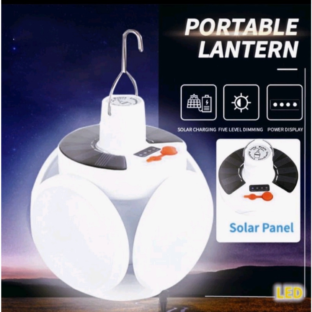 Lampu Solar LED Emergency 45w Solar Charging Lampu Darurat Camping 4 Daun 2029