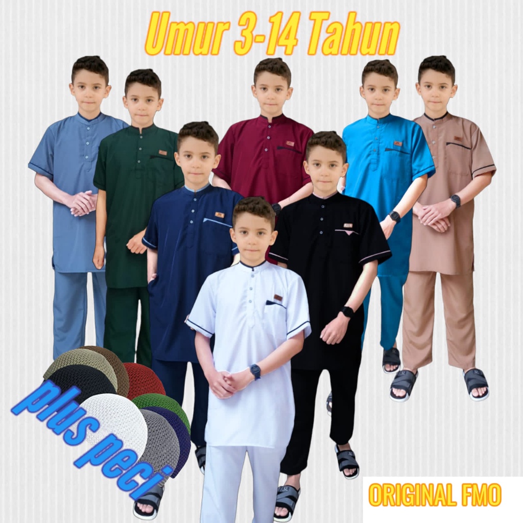 AN-NUMAN/setelan gamis anak laki laki/setelan jubah anak/set baju koko label kulit