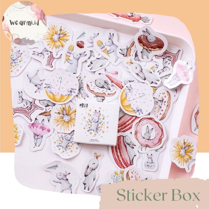 

45 Pcs Deco Sticker Box Kelinci Animal Rabbit Planner DIY Scrapbook Stiker Dekor Kotak Colorfull