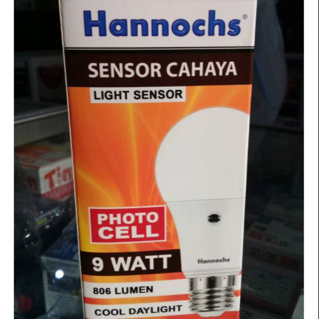 Lampu LED 9 watt Hannochs sensor cahaya SNI