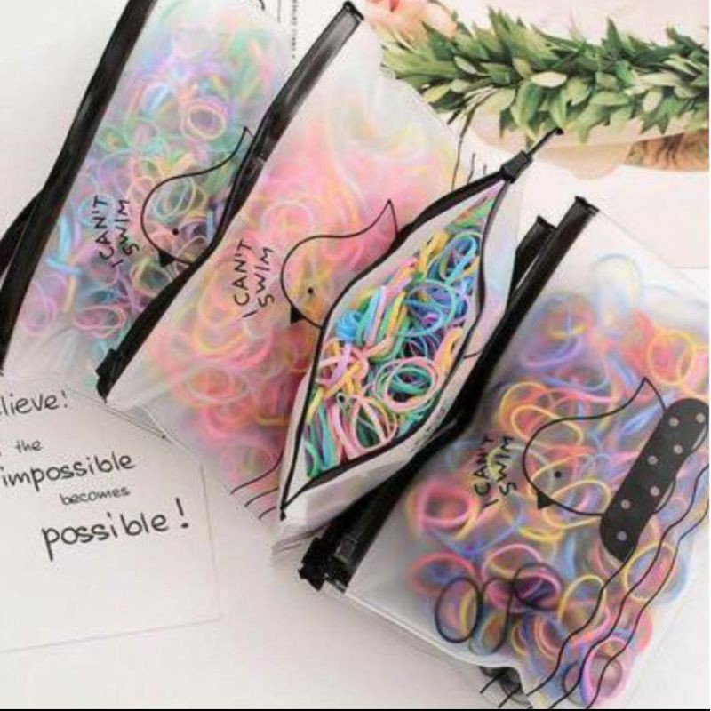 [COD] 1000 pcs Ikat Rambut Jepang / Karet Rambut Jepang Free Pouch I can't  Swim