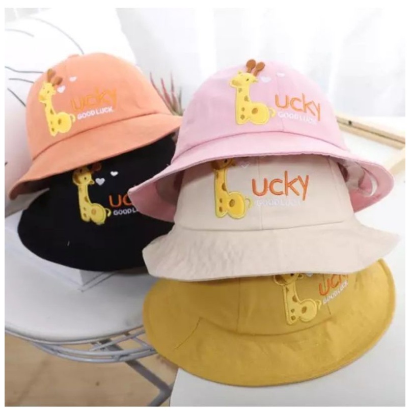 Topi Bucket Bayi  Anak Pelindung Matahari Motif Good lucky Jerapah Baby Fashion Style Premiium