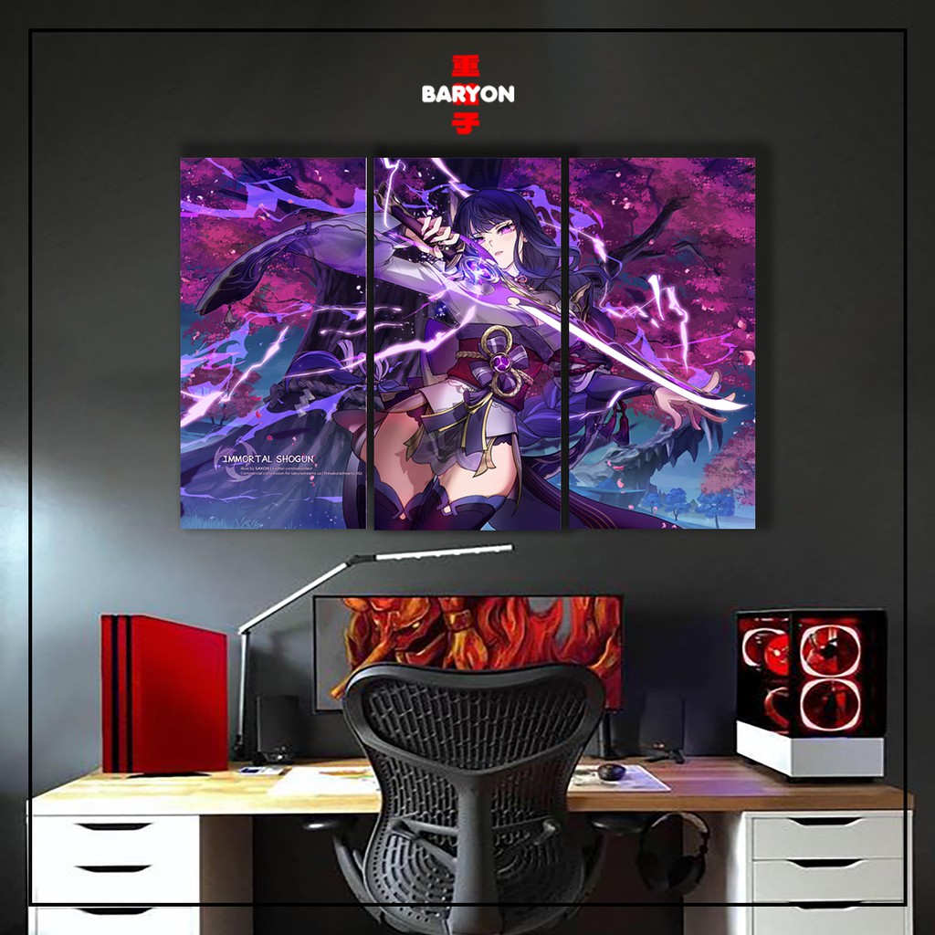 BARYON Wall Decor RAIDEN SHOGUN GENSHIN IMPACT 1 Set Hiasan Dinding Poster Kayu Dekorasi Kamar 3pcs