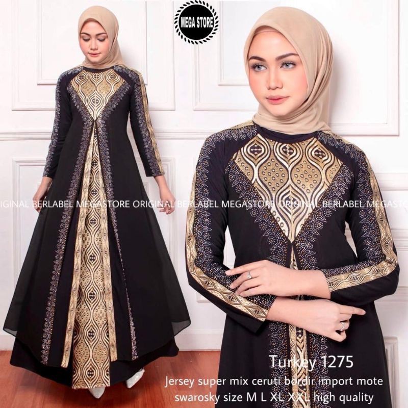 GAMIS MODERN / GAMIS TURKI / GAMIS TERBARU MURAH KEKINIAN / GAMIS  SYARI JERSEY / GAMIS HITAM BORDIR