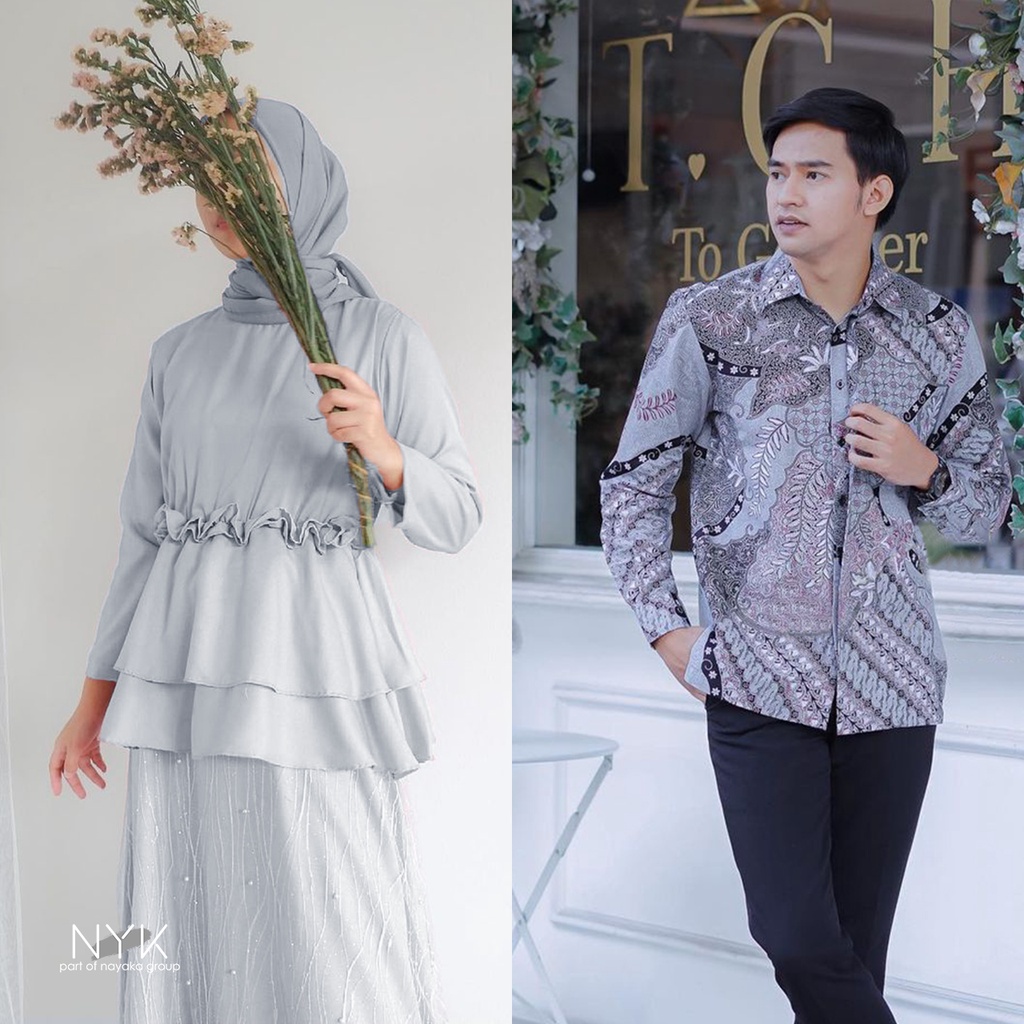 TERBARU - Gamis Couple Ghania Dress Kondangan Brukat Tile Mutiara - Maxi Couple Kondangan - Baju Wisuda Kekinian - Couple Dress Tunangan