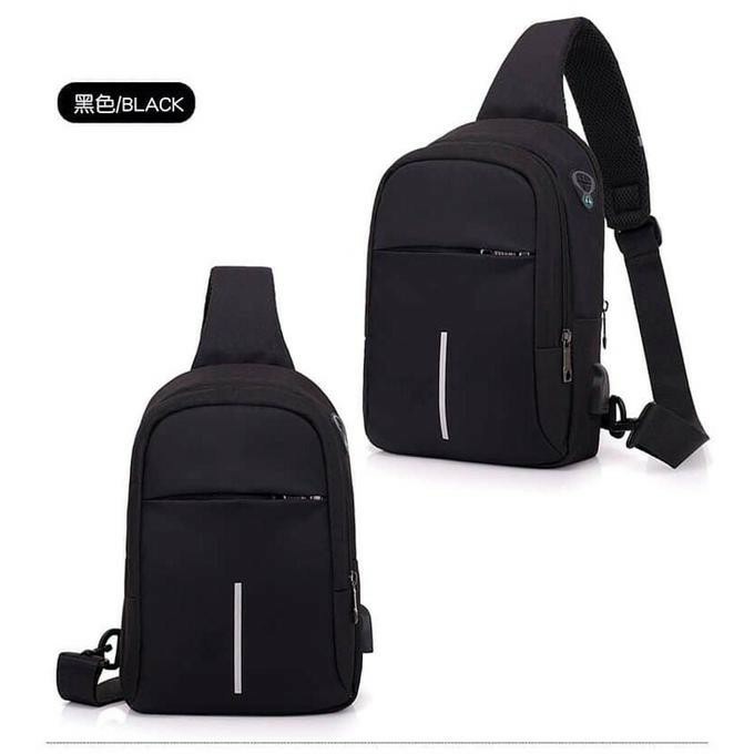 Tas Selempang Travel USB + headset Port  Tahan Air Sling Bag Tas Pria Tas Selempang Pria