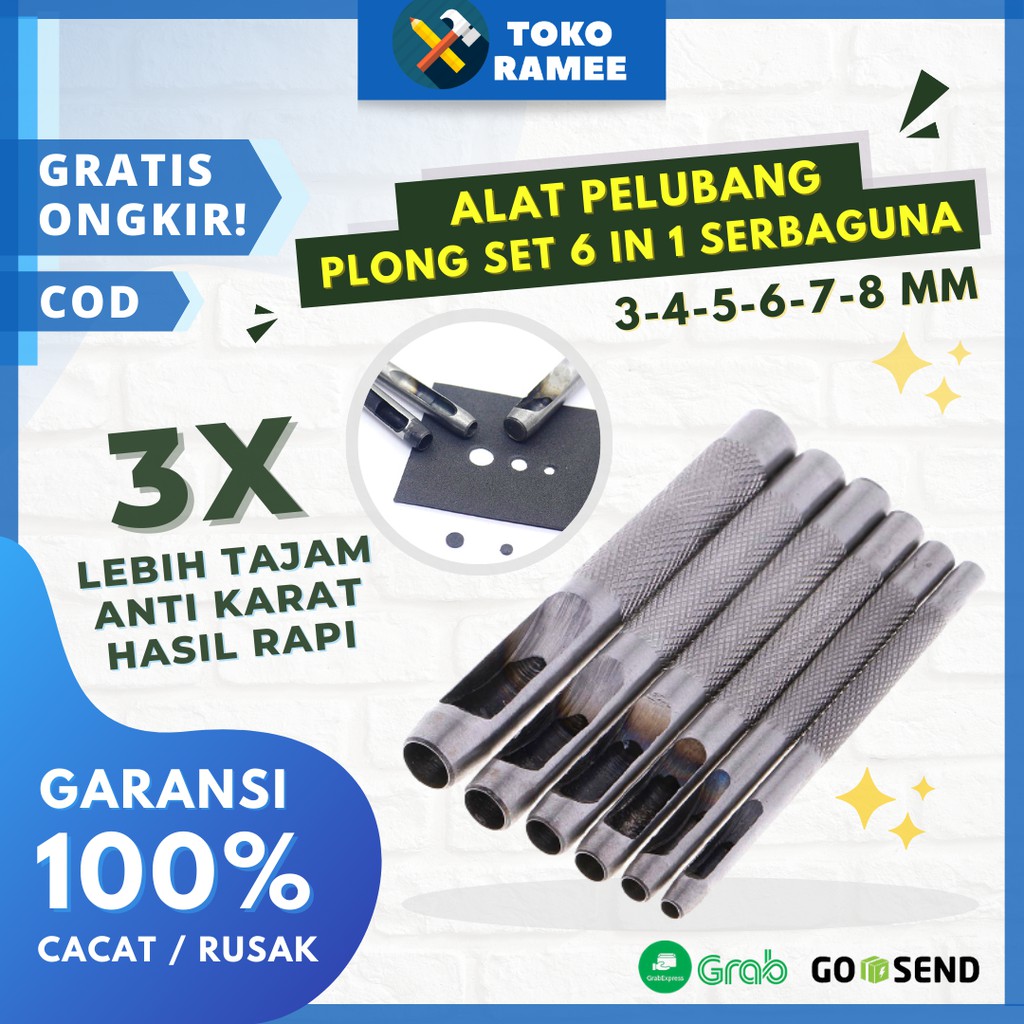 

6 PCS ALAT PLONG LUBANG | ALAT PEMBUAT LUBANG | PELUBANG KULIT | PLONG KULIT | HOLLOW PUNCH SET