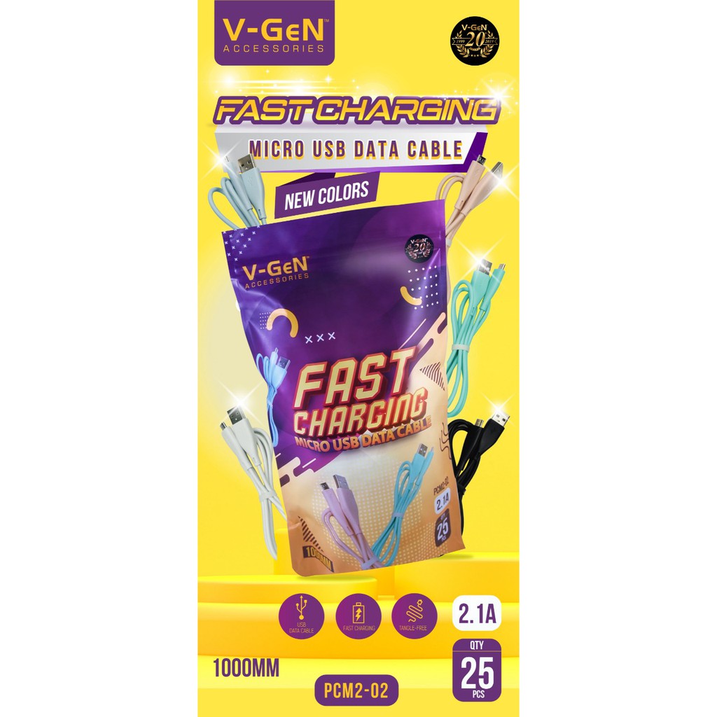 Kabel Data MicroUSB V-GeN PCM2-02 Fast Charging 2.1A 1 Pack isi 25pcs