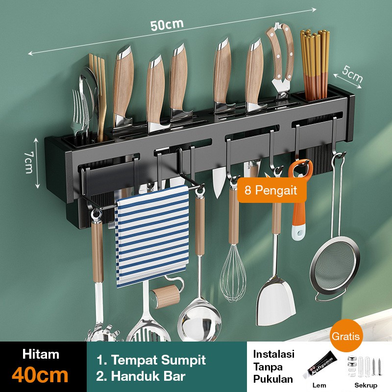 POTE Rak Dinding Dapur Stainless Steel/Kitchen Rack /Tempat Taruh Sendok Garpu Pisau Dapur Gantungan Lap Dapur