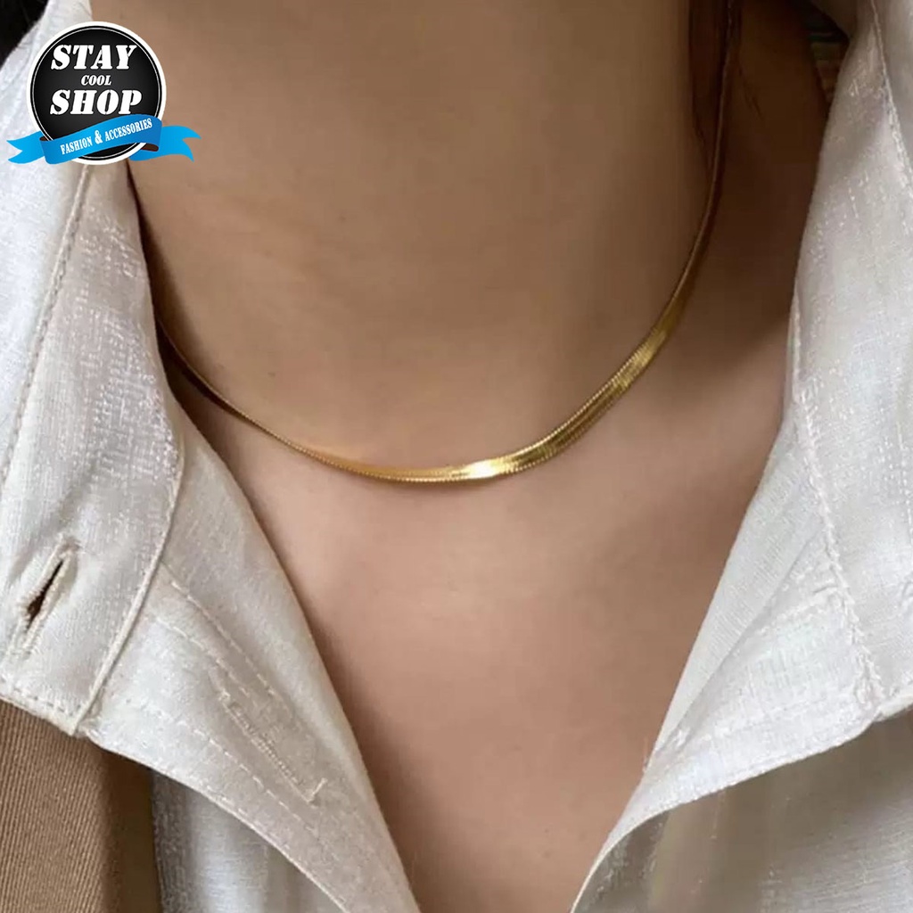 Kalung Titanium Emas Pria Dan Wanita Anti Karat Dan Luntur Model Terbaru Rantai Gepeng Import Bisa COD Bayar Ditempat