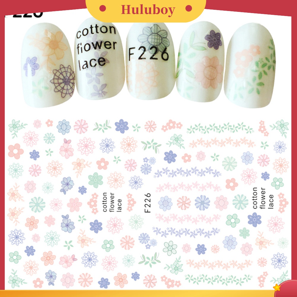 Huluboy Huluboy♡ 1 Lembar Stiker Kuku Desain Bunga Daun Untuk Dekorasi Manicure