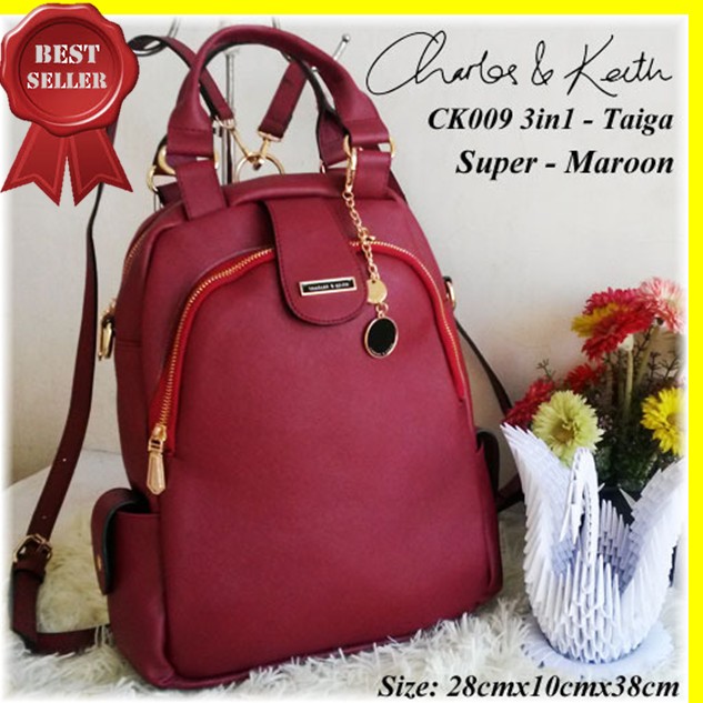 BEST SELLER  Tas Charles N Keith Ck009 3In1 Super Maroon I Tas Murah Wanita Branded Import