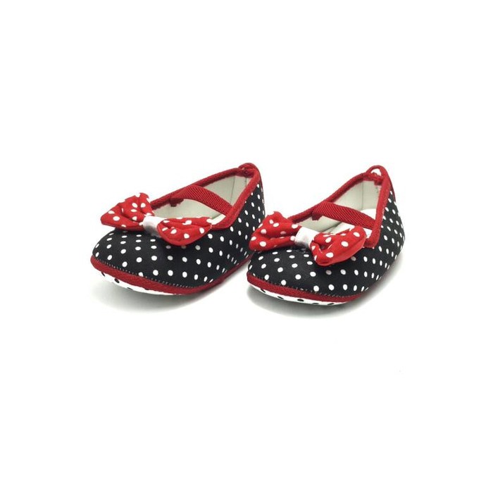 EXCLUSIVE Sepatu Bayi Prewalker Perempuan Polkadot Hitam Pita Putih TERLARIS 009