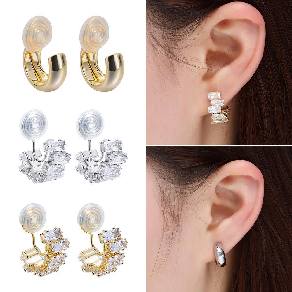 Solighter Chunky Hoop Ear Clip Hot Untuk Wanita Gadis Baru Trendi Cubic Zirconia Manset Telinga