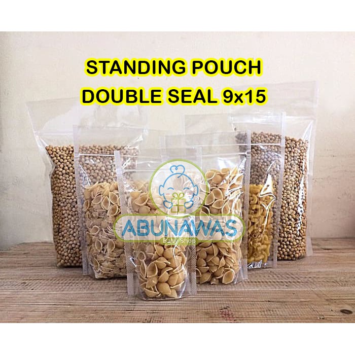 (Isi 50) Plastik Standing Pouch 9x15 Seal Lebar/Double Seal