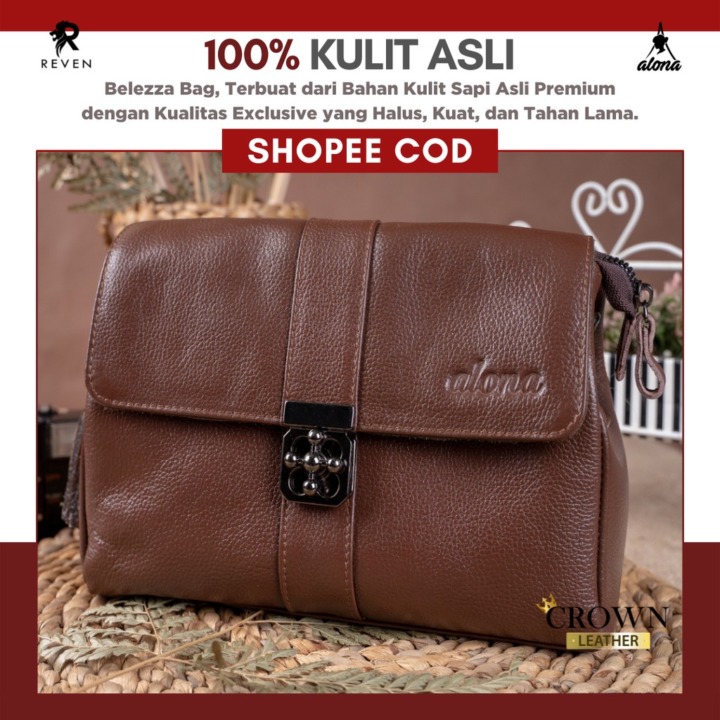 Tas Selempang Wanita Sling Bag Cewek Shoulder Bag Fashion Tas Kulit Asli Wanita Perempuan Original Lucu Slempang Premium Terbaru Belezza Shoulderbag by Crown Leather Crownleather Store