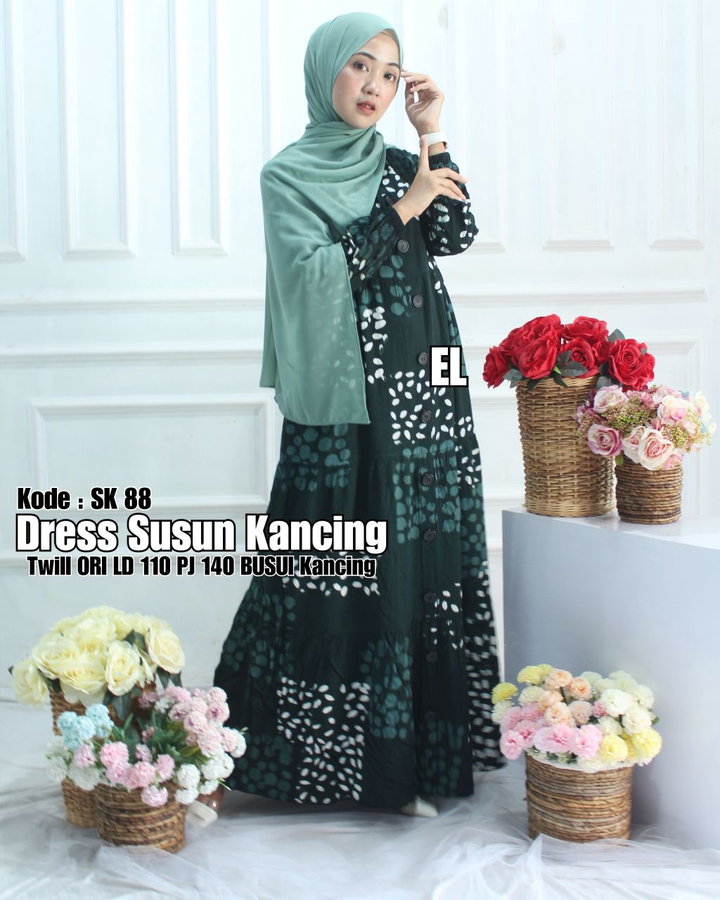 Gamis Twill Ori / Dress Susun Kancing / Batik Elzhaf Pekalongan