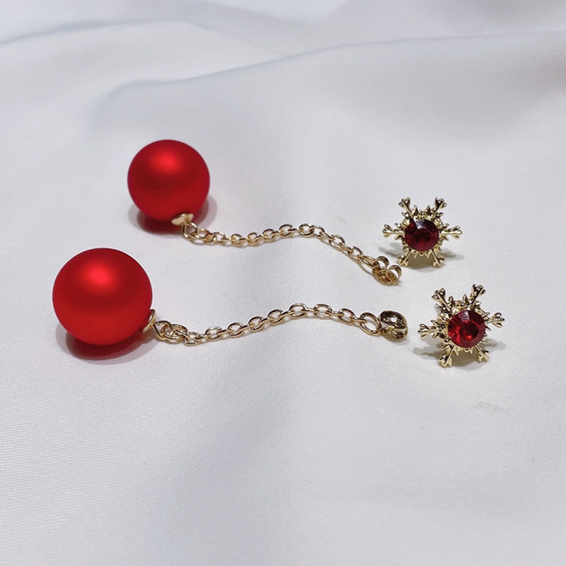 Fancyqube Anting Stud Kristal Mutiara Berlian Imitasi Bentuk Kepingan Salju Bunga Ceri Merah Untuk Wanita
