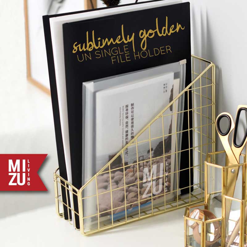 

SUBLIMELY GOLDEN UN SINGLE File Holder Magazine Newspaper Rack A4 Box File Emas Desktop Organizer