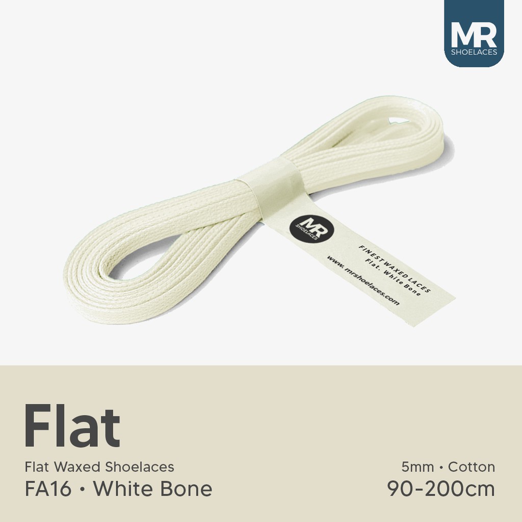 MR Shoelaces FA16 White Bone Tali Sepatu Lilin 5mm Gepeng Flat Pipih (Waxed Laces) 90cm 100cm 120cm 200cm - Premium Shoelace Tulang