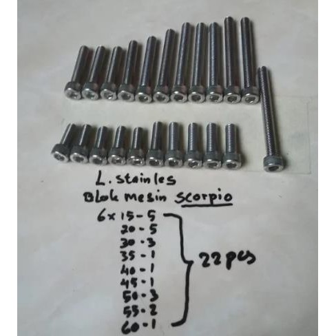 baut blok mesin L set stainless motor Scorpio