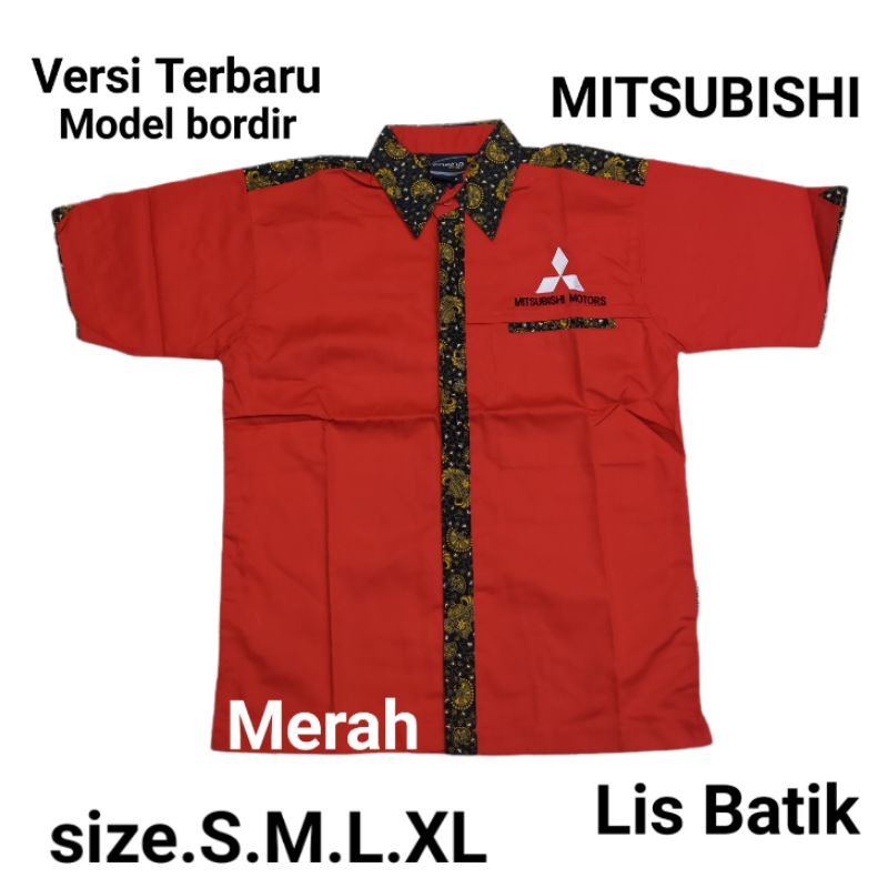 kemeja balap bordir MITSUBISHI lis batik COD pria/wanita sport Merah