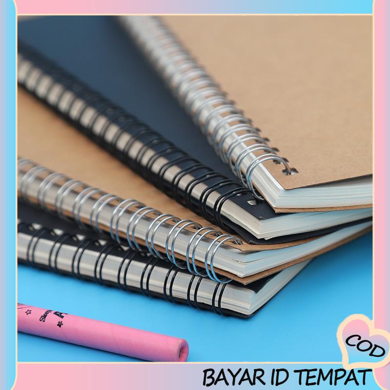 COD❤️ A5 Kraft Paper Coil Book Simple Student Notebook Meeting Notepad Buku Akuntansi Portabel-A.one