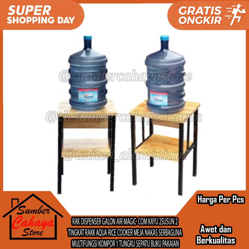 RAK MEJA DISPENSER GALON AIR MAGIC COM KAYU 2 SUSUN 2 TINGKAT RAKK AQUA RICE COOKER VAS NAKAS KAKI B