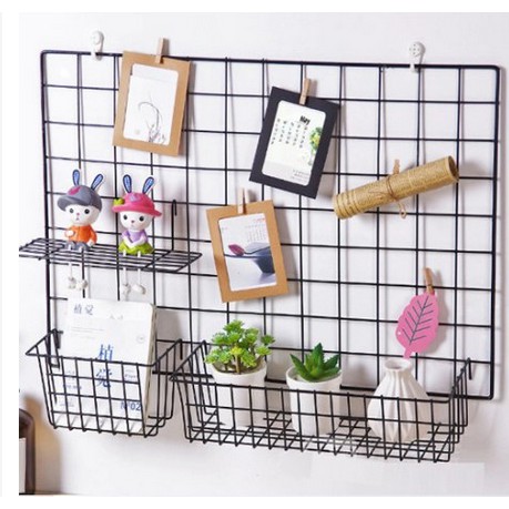 (TERMURAH) HIJANG 52x35 hiasan dinding wall grid pajangan foto black grid wire mesh notes