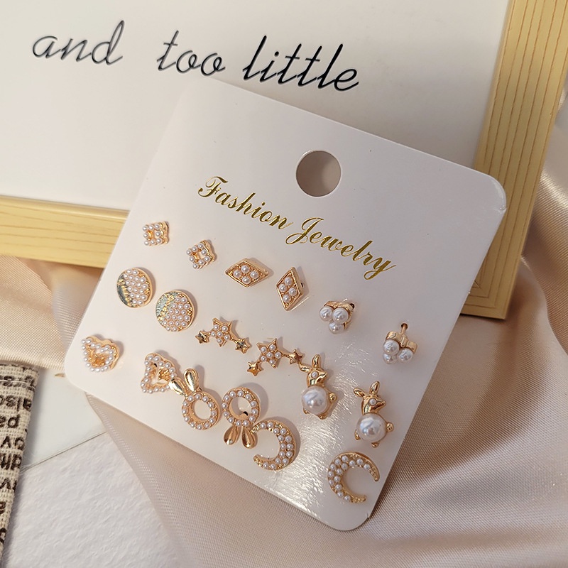 9 Pasang Anting Tusuk Aneka Desain Hias Kristalmutiara Untuk Wanita