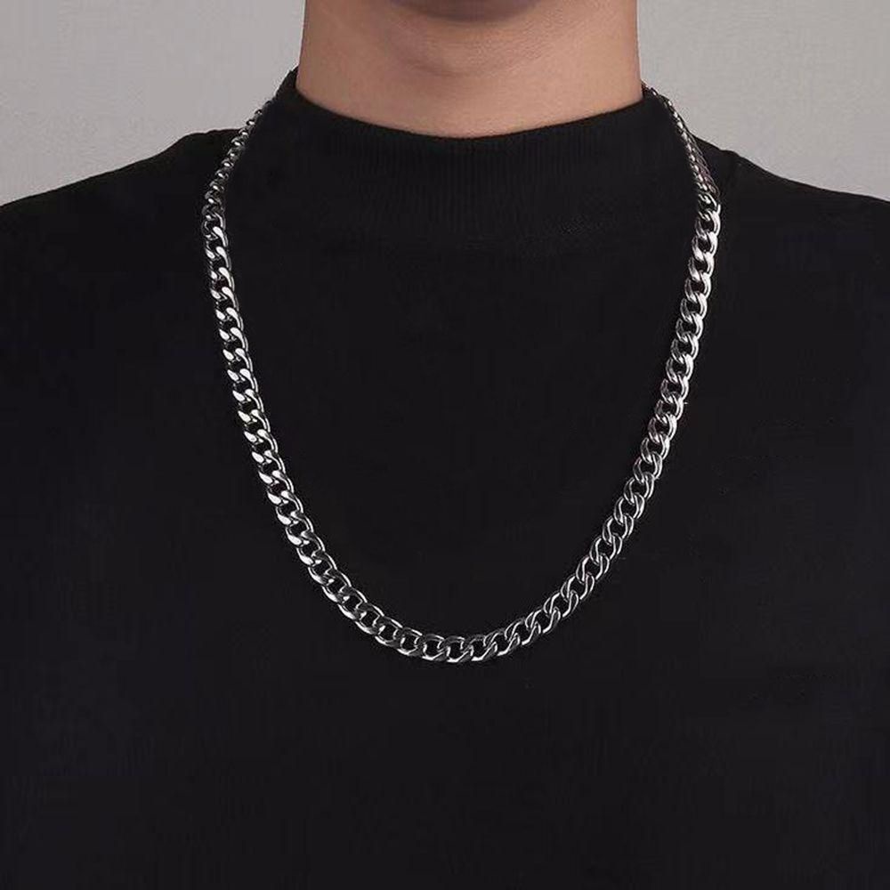 PEWANY Korean Men Necklace Cool Couple Necklace Cuban Chain Necklace Women Punk Fashion Jewelry Friends Gift Thick Titanium Steel Clavicle Chain-70cm long 9mm wide