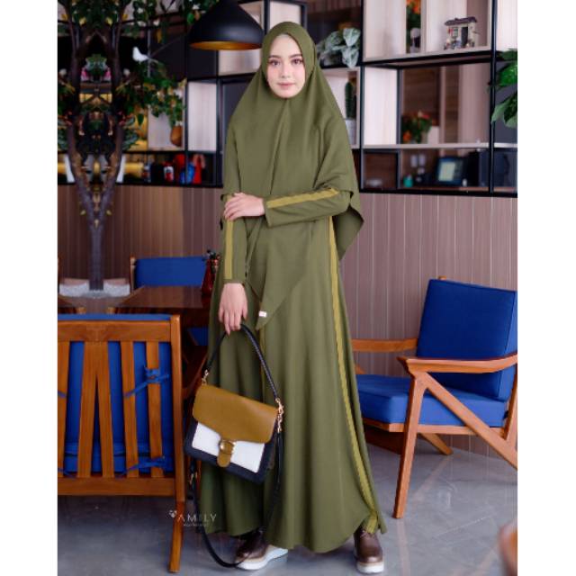 Qeza set gamis busui amily bahan madame pretty original