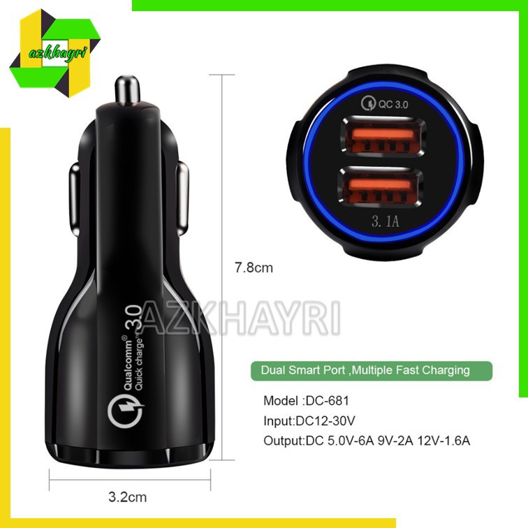 Joyseus Fast Charger Quick Car Casan Mobil Qualcomm 3.0 Dual USB