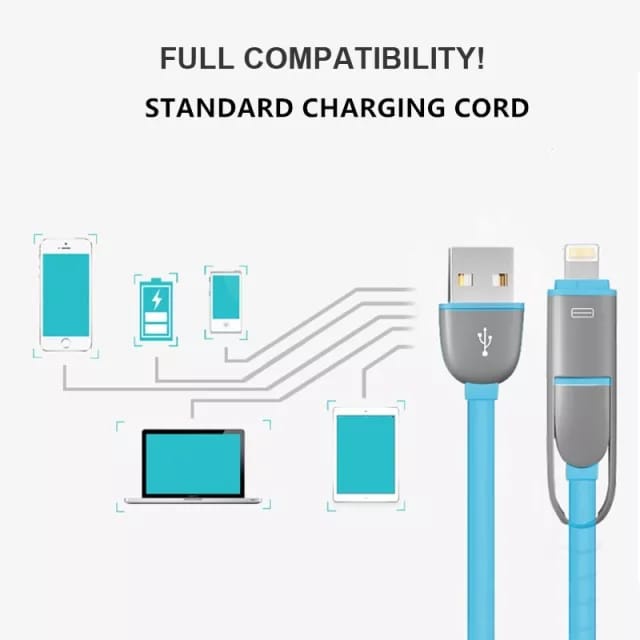 KABEL DATA CASAN MICRO USB PLUS IPHONE KABEL DATA CASAN HP 2IN1 PANJANG KABEL 1 METER 2IN1 CELL CHARGING CABLE