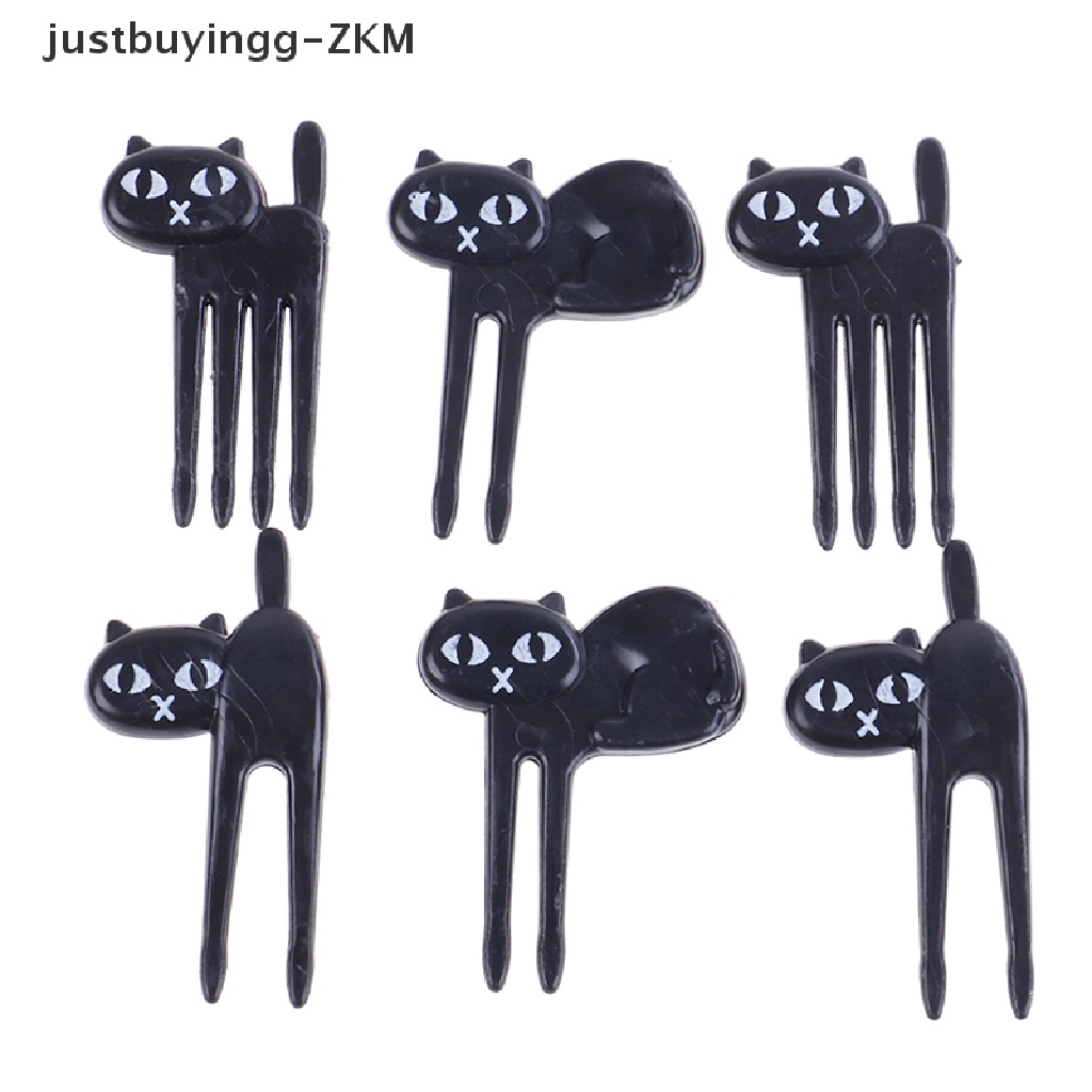 [justbuyingg] 6Pcs black cat fruit fork cute toothpick gadgets kitten dessert decoration fork [zkm]