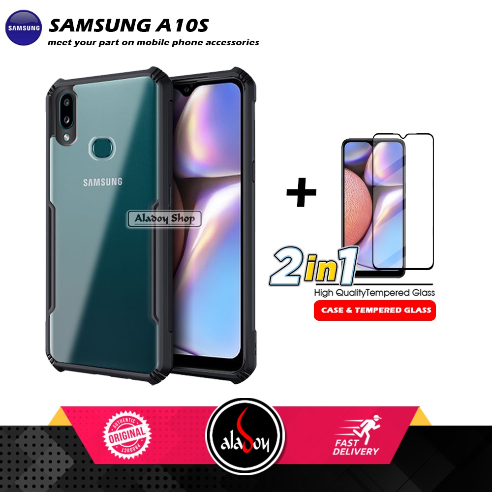 PAKET 2 IN 1 Case Samsung A10S Armor Fusion Transparent Prmium Casing Free Tempered Glass