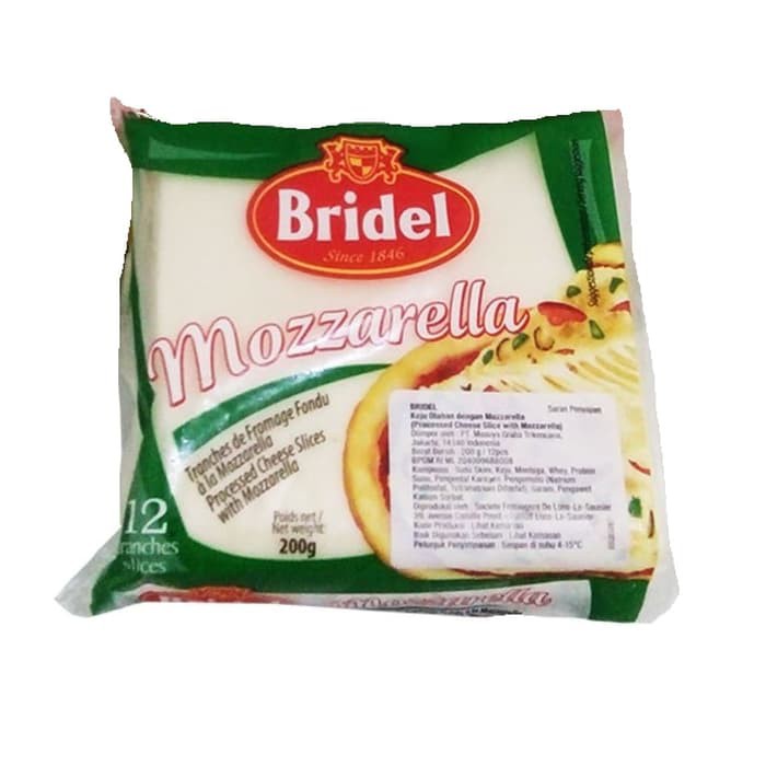 BRIDEL MOZZARELLA SLICE 200gr isi 12 lembar chees keju Mozarella enak dan murah