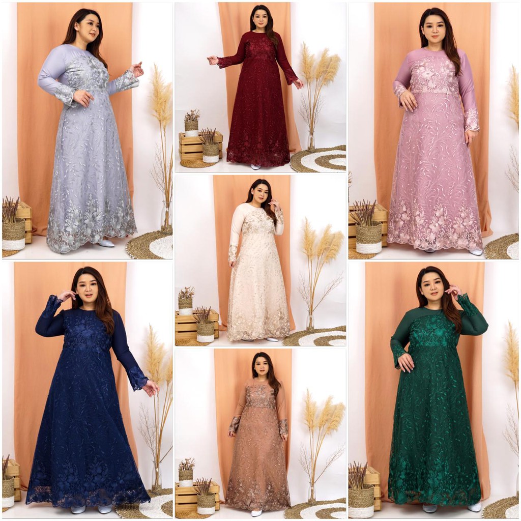 (FULL BRUKAT) GAUN GAMIS MARWAH TILLE TULLE BORDIR MUTIARA MAXI LEBARAN MUSLIM PAYET LONG DRESS