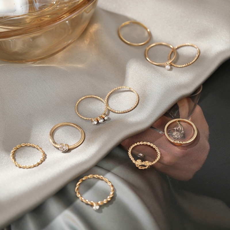 10Pcs/Set Sexy  Adjustable Women Rings Golden  Metal Geometric Ring