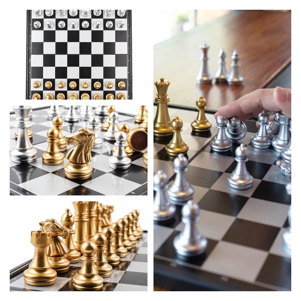 New Magnetic Chess Board Medieval Catur Set Lipat Portable 32emas Perak Catur Potongan Berkualitas Permainan Catur Mainan Hadiah