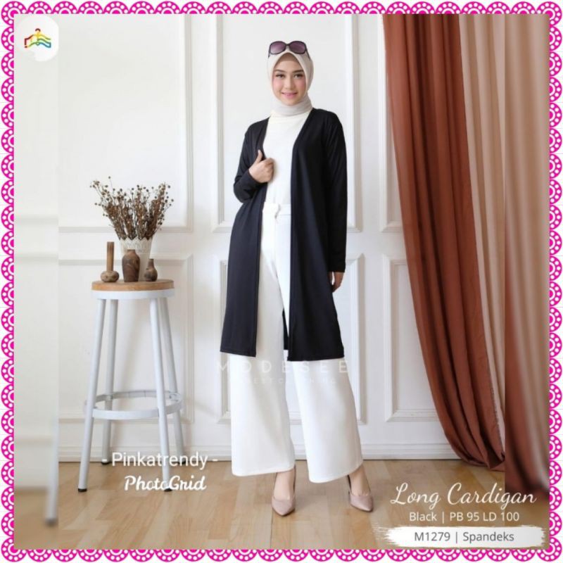 kardigan panjang long cardigan hitam polos spandek jersey realpict gratis ongkir