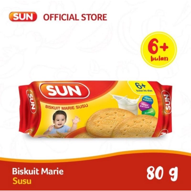 Sun Biskuit Marie Susu 80 gr &amp; 150 gr/Biskuit Bayi Anak Sun